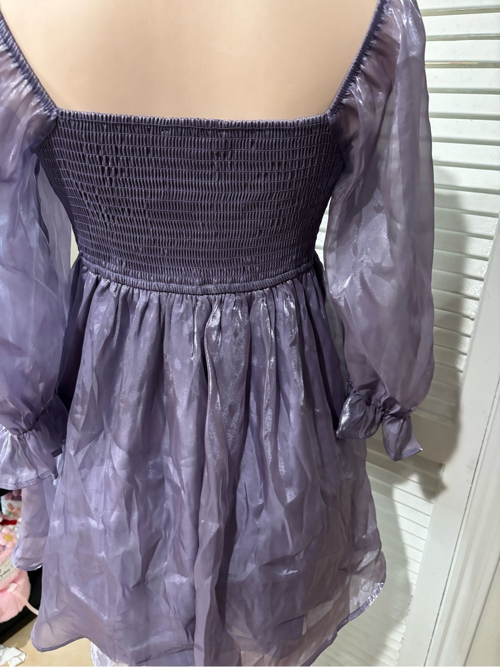 Lilac Sheer Organza Square-Neck Mini Dress - Picture 4 of 5